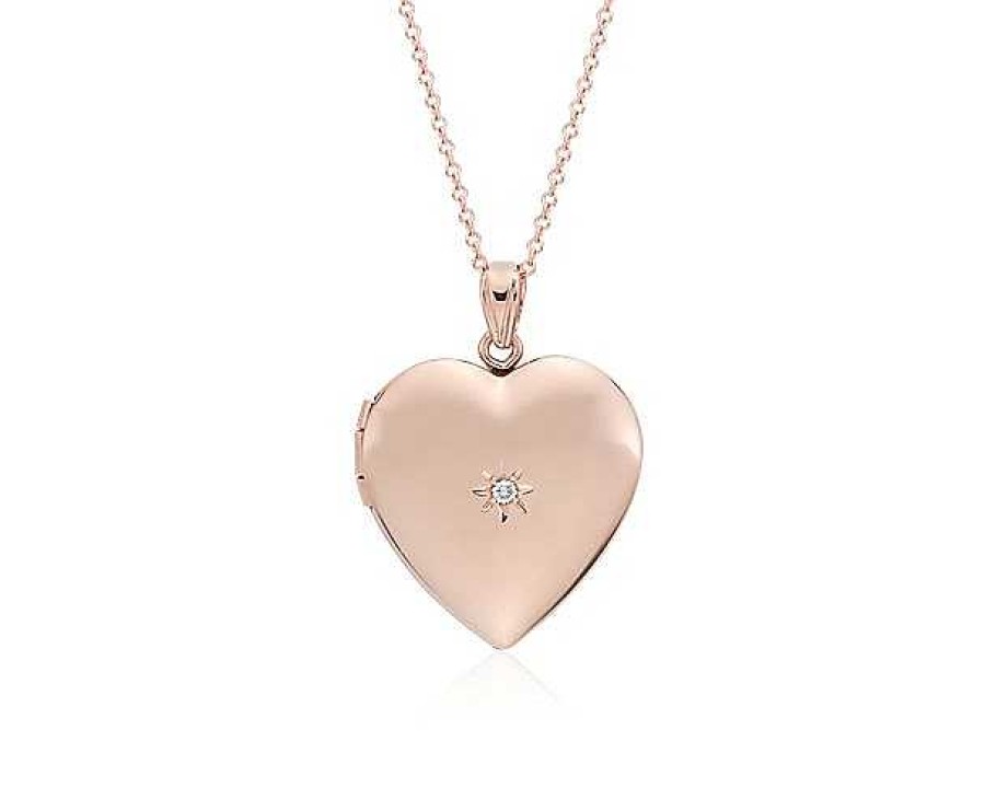 Necklaces | Blue Nile Sweetheart Locket With Diamond Detail In 14K Rose Gold