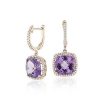 Earrings | Blue Nile Cushion Cut Amethyst And Diamond Halo Drop Earrings In 14K Rose Gold (9Mm)