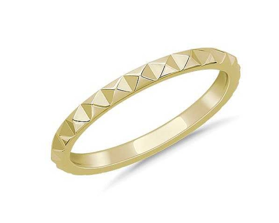 Women'S Rings | Blue Nile Stackable Pyramid Satin Finish Ring In 14K Yellow Gold (2Mm)