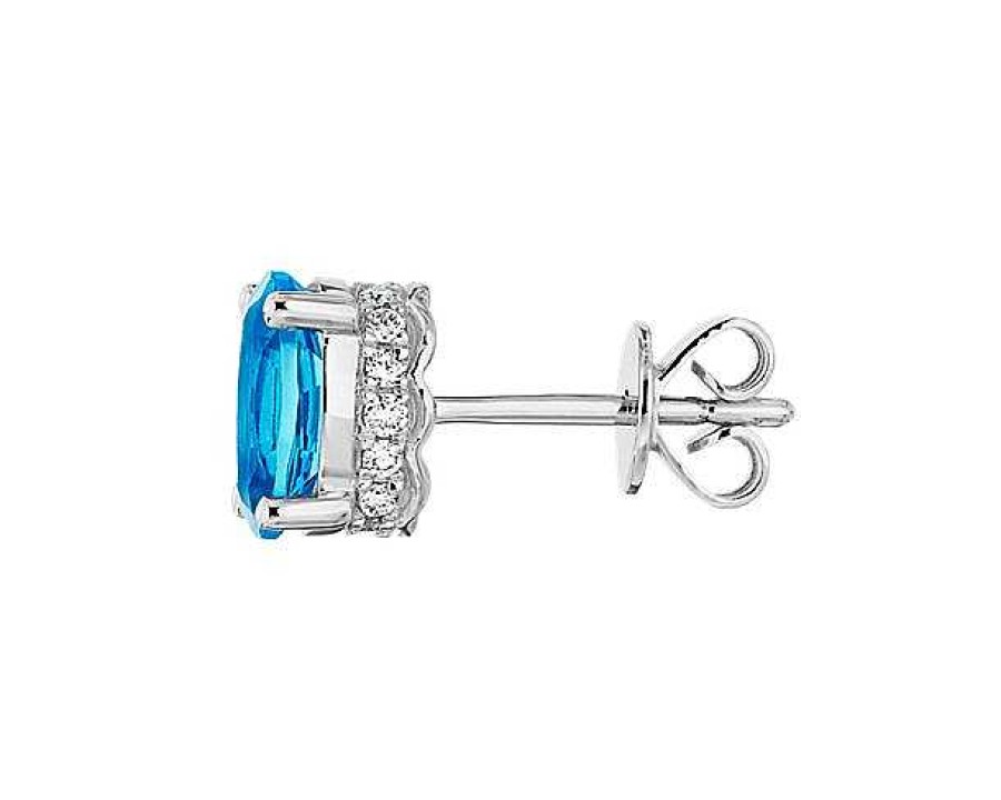 Earrings | Blue Nile Oval Blue Topaz And Diamond Earrings In 14K White Gold (7X5Mm)