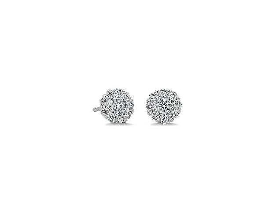 Earrings | Blue Nile Diamond Double Halo Stud Earrings In 14K White Gold (1/2 Ct. Tw.)