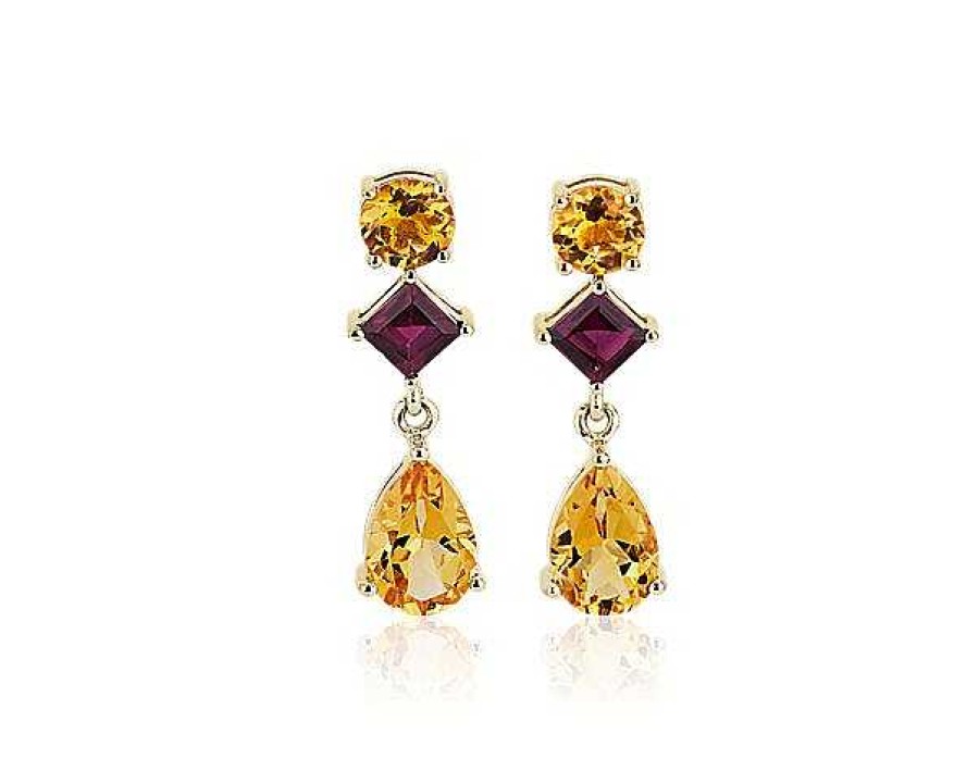 Earrings | Blue Nile Citrine And Rhodolite Mixed Shape Drop Earrings In 14K Yellow Gold