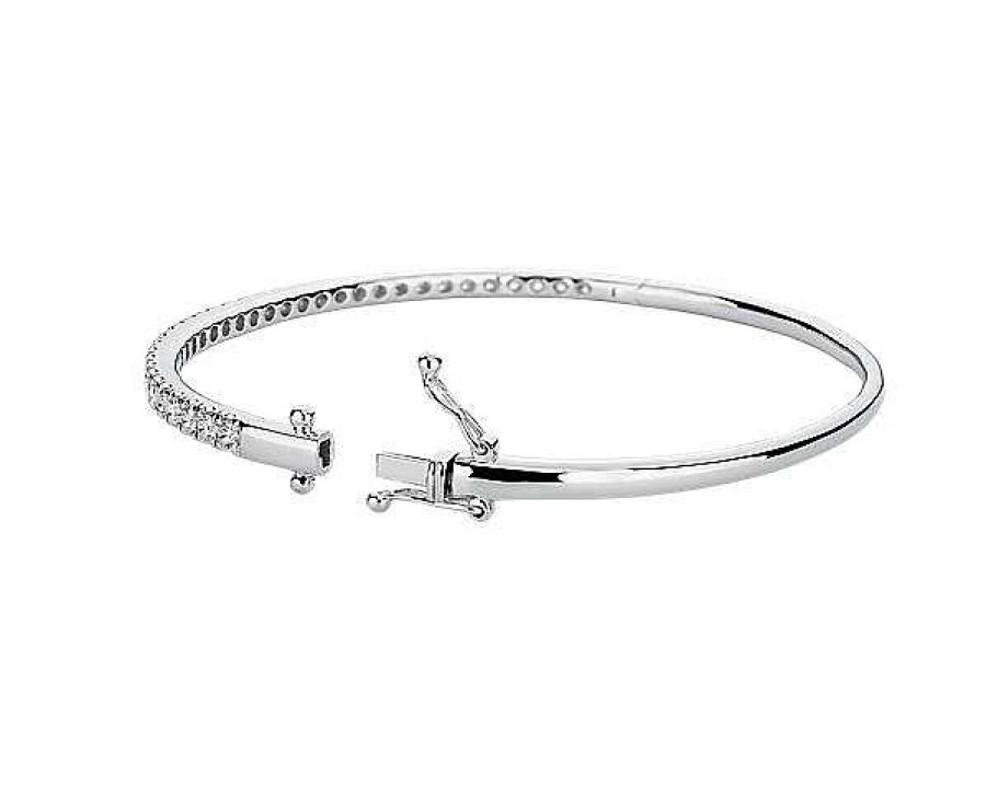 Bracelets | Blue Nile Riviera Pav Diamond Bangle In 14K White Gold (1 1/2 Ct. Tw.)