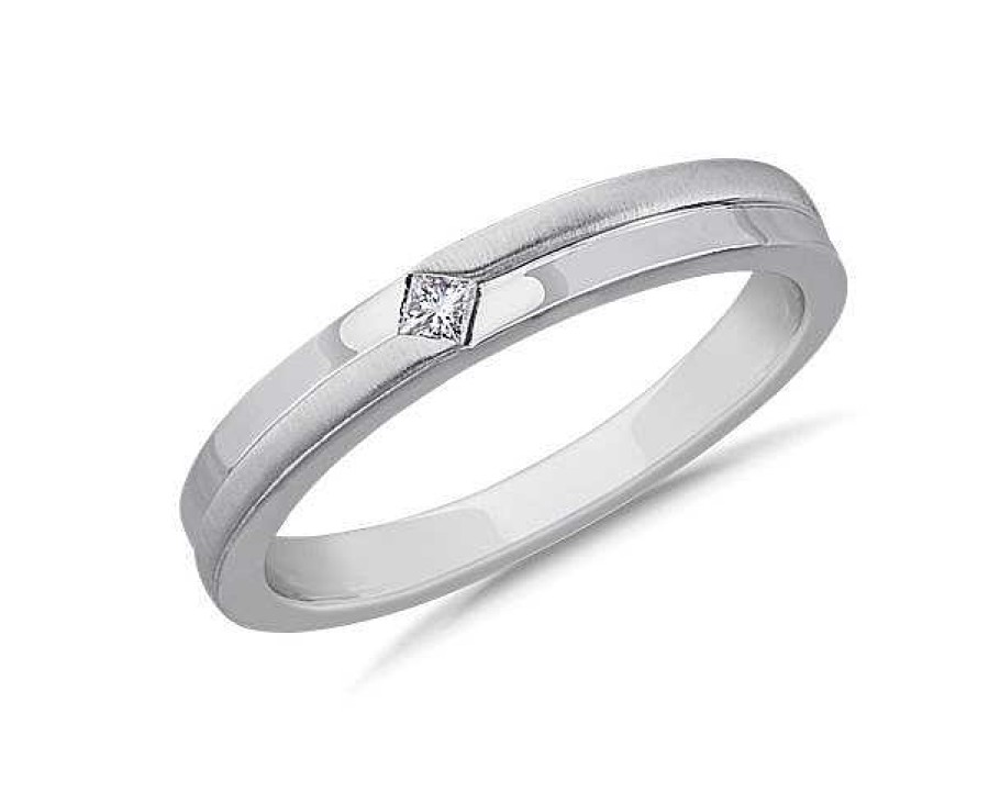 Men'S Rings | Blue Nile Men'S Princess-Cut Solitaire Diamond Step Ring In Platinum (.06 Ct. Tw.)