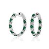 Earrings | Blue Nile Alternating Emerald And Diamond French Pav Hoop Earrings In 14K White Gold