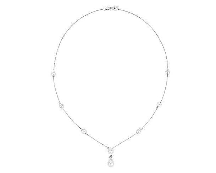 Necklaces | Blue Nile Stationed Freshwater Pearl Necklace With Drop Pendant In 14K White Gold