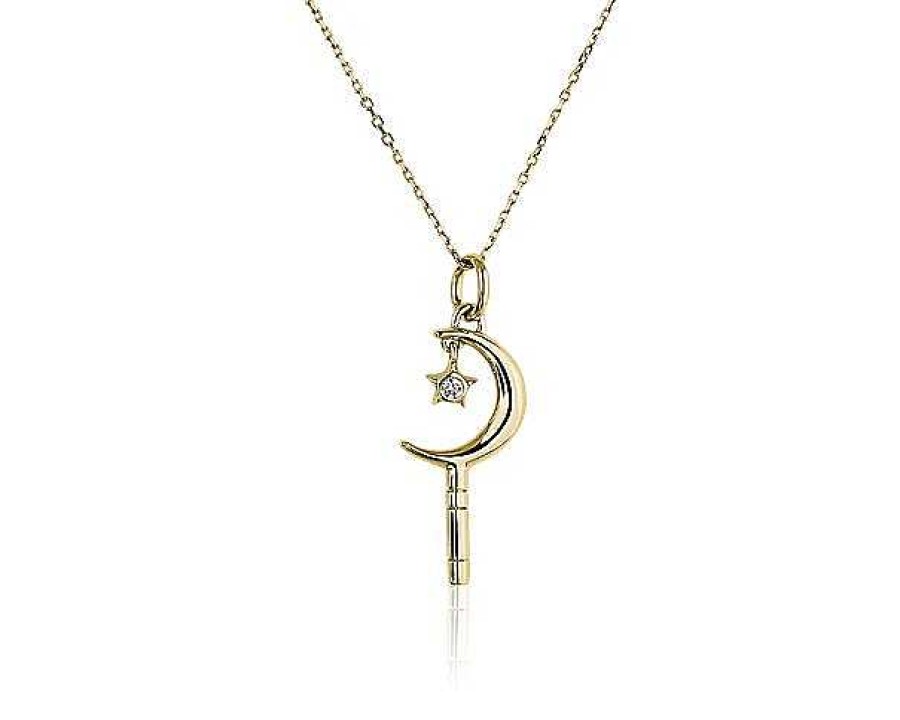 Necklaces | Blue Nile Mini Crescent Moon Key Charm Pendant In 18K Yellow Gold