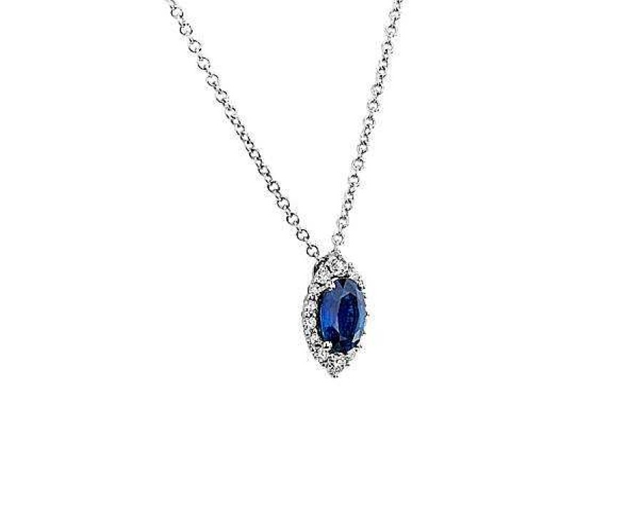 Necklaces | Blue Nile Sapphire And Diamond Pendant In 14K White Gold