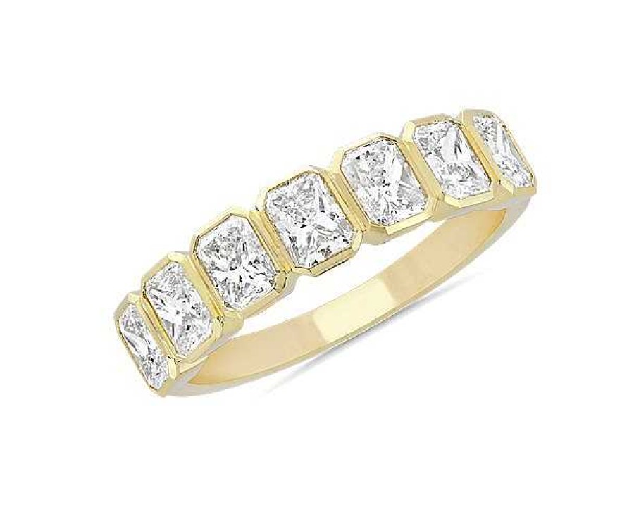 Women'S Rings | Blue Nile 7 Stone Radiant Bezel Diamond Anniversary Ring In 14K Yellow Gold (1 5/8 Ct. Tw.)