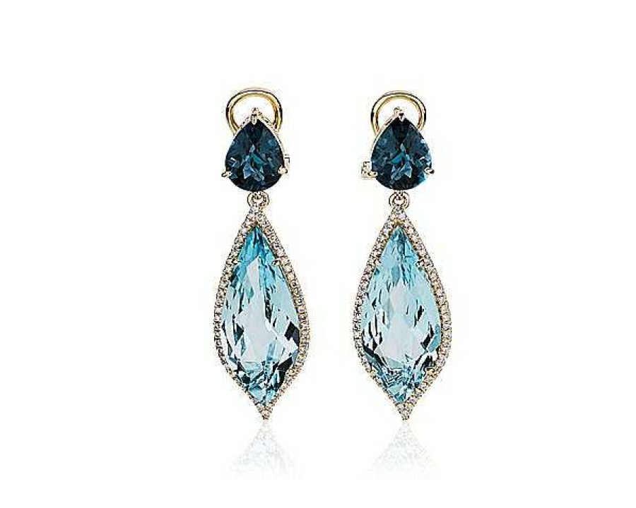 Earrings | Blue Nile Sky Blue And London Blue Topaz With Diamond Drop Earrings In 14K Yellow Gold