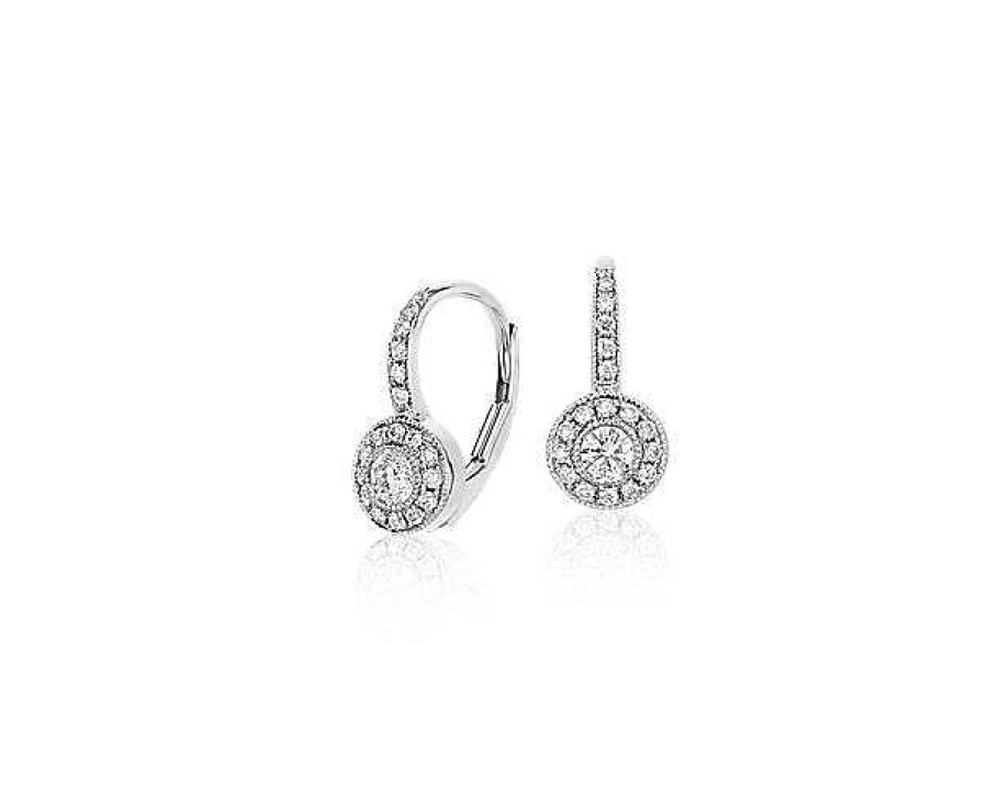 Earrings | Blue Nile Vintage Halo Diamond Drop Earrings In 14K White Gold (1/3 Ct. Tw.)