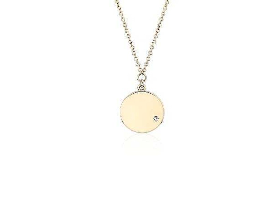 Necklaces | Blue Nile Mini Diamond Accented Disc Pendant 14K Yellow Gold