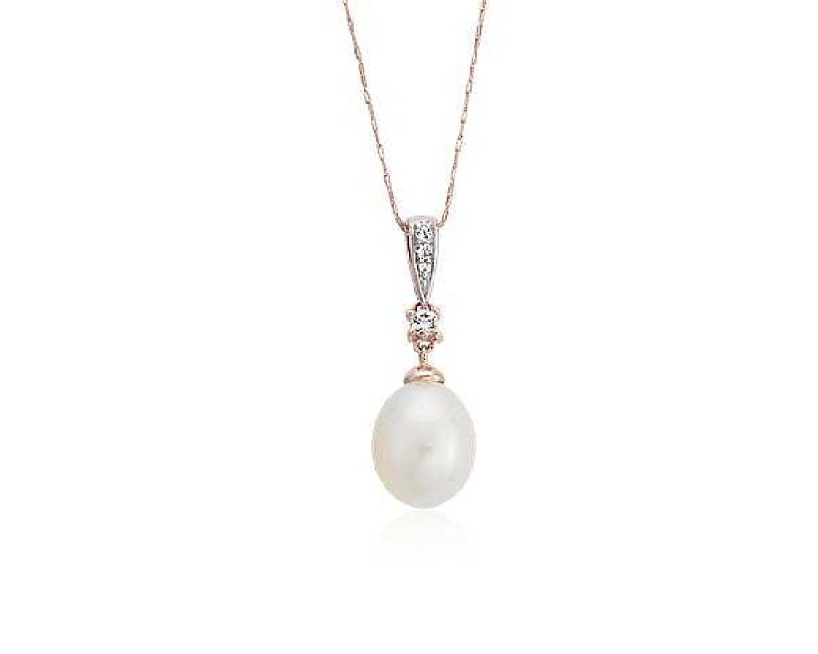 Necklaces | Blue Nile Freshwater Cultured Pearl And White Topaz Pendant In 14K Rose Gold (7.5Mm)