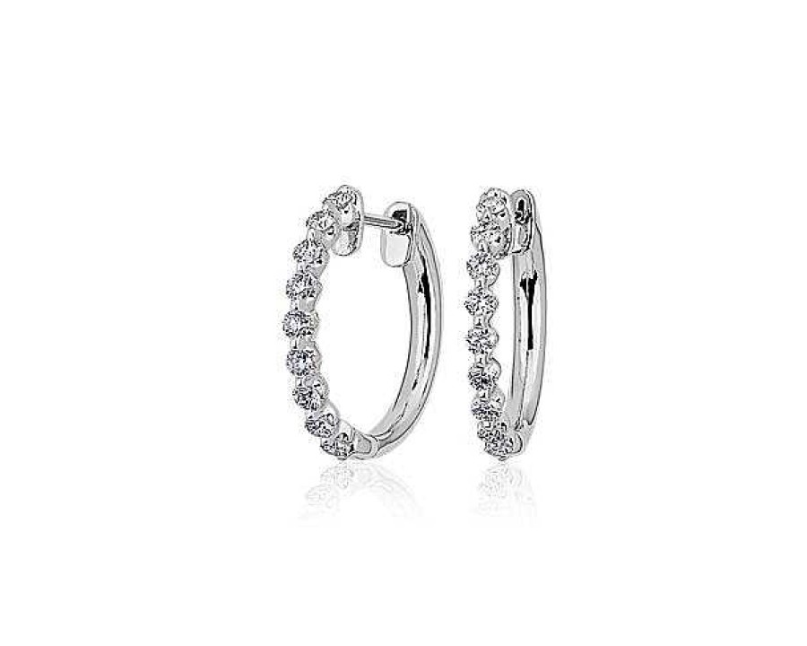 Earrings | Blue Nile Floating Diamond Hoop Earrings In 14K White Gold (1/2 Ct. Tw)