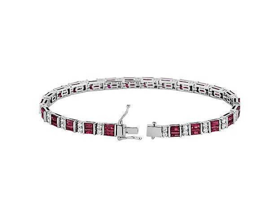 Bracelets | Blue Nile Ruby Baguette And Diamond Bracelet In 14K White Gold