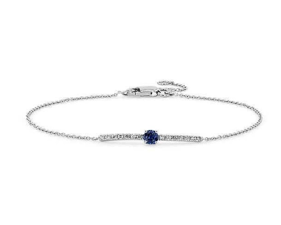 Bracelets | Blue Nile Petite Sapphire And Diamond Bar Bracelet In 14K White Gold (3Mm)