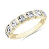 Women'S Rings | Blue Nile 7 Stone Asscher Bezel Diamond Anniversary Ring In 14K Yellow Gold (1 3/4 Ct. Tw.)