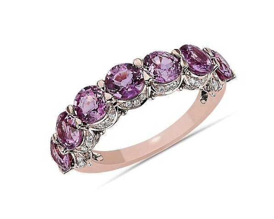 Rings | Blue Nile Pink Sapphire 7-Stone And Hidden Diamond Halo Ring