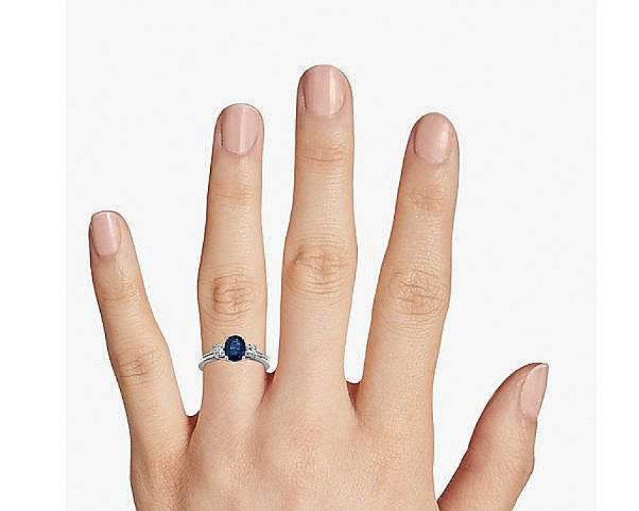 Rings | Blue Nile Sapphire And Diamond Ring In 18K White Gold (8X6Mm)