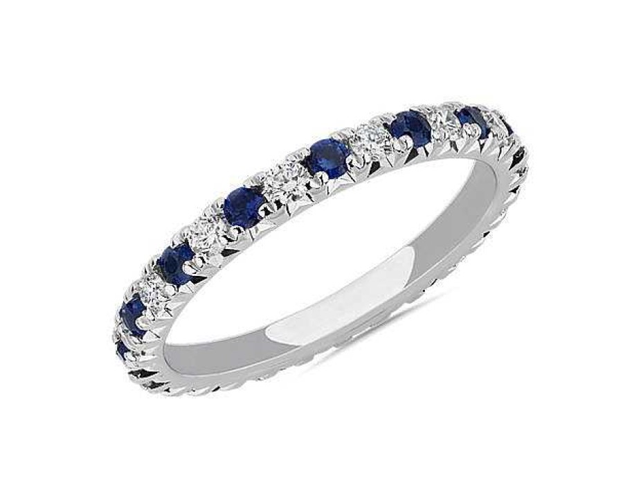 Women'S Rings | Blue Nile French Pav Sapphire And Diamond Eternity Ring In 14K White Gold (1.8Mm)