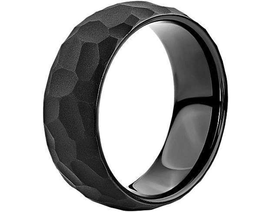 Men'S Rings | Blue Nile Matte Hammered Edge Wedding Ring In Black Tungsten Carbide (8Mm)