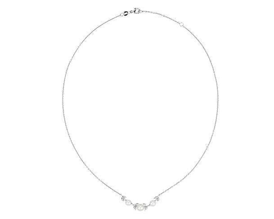 Necklaces | Blue Nile Freshwater Pearl Leaf Bar Necklace In Sterling Silver