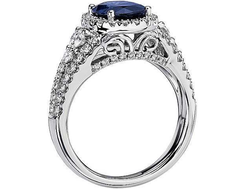 Rings | Blue Nile Oval Sapphire And Diamond Ring In 14K White Gold