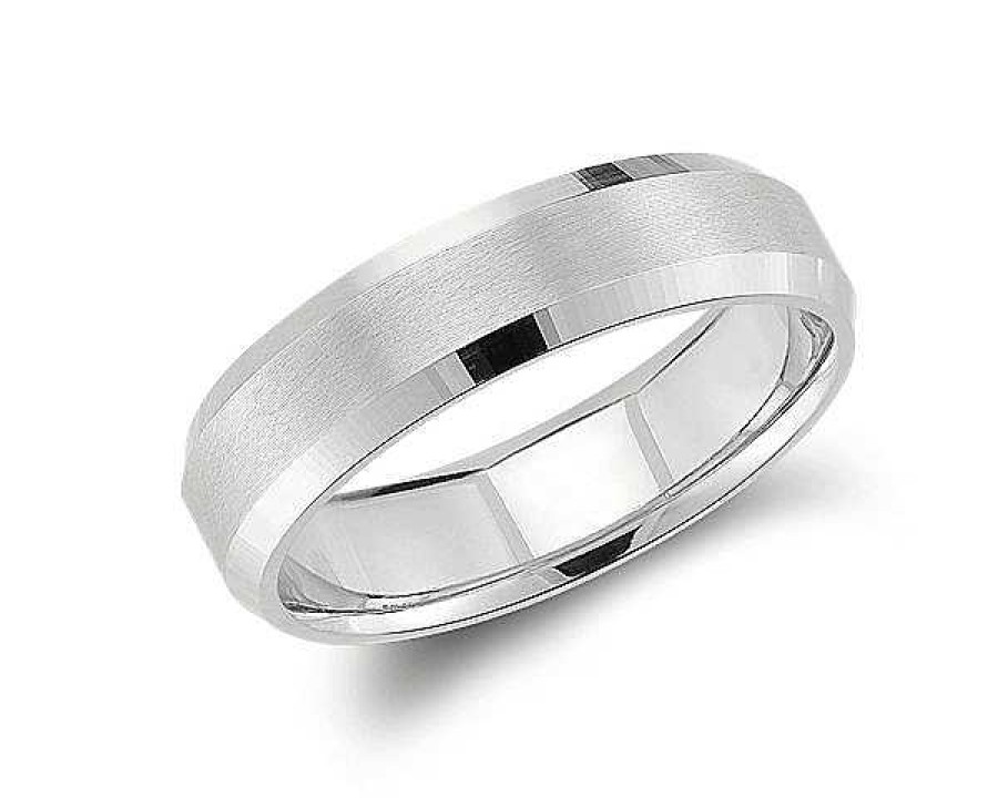 Men'S Rings | Blue Nile Beveled Edge Matte Wedding Ring In Platinum (6Mm)