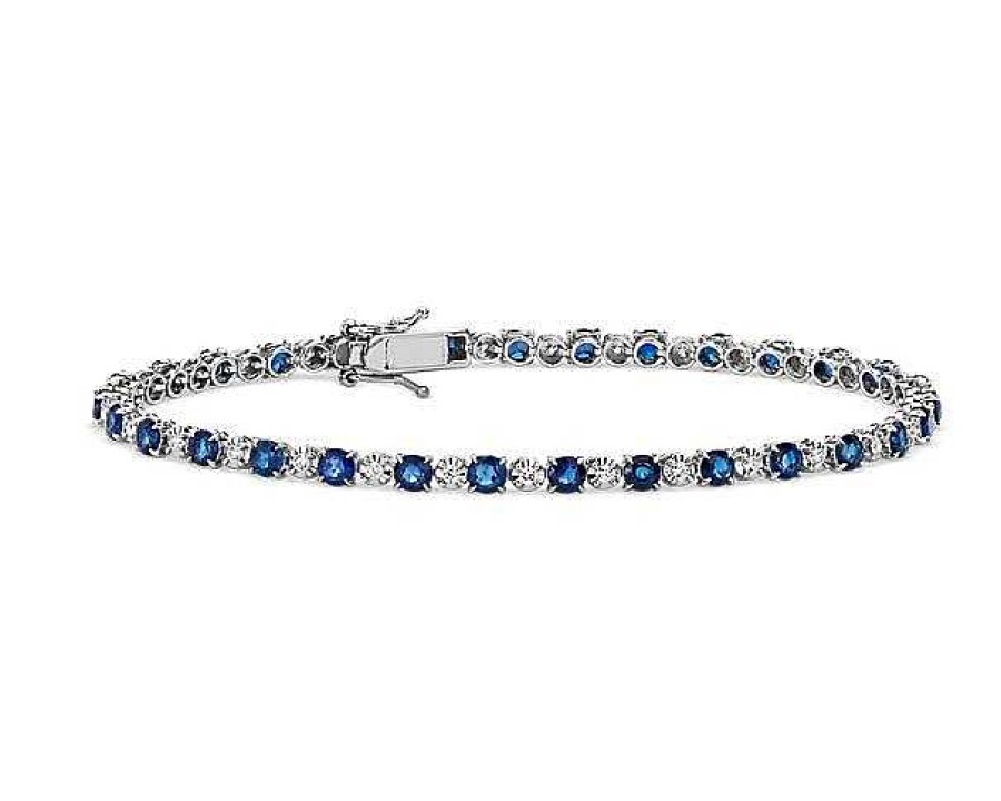 Bracelets | Blue Nile Alternating Size Sapphire And Diamond Bracelet In 14K White Gold (3Mm)