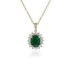 Necklaces | Blue Nile Oval Emerald And Diamond Sunburst Halo Pendant In 14K Yellow Gold (9X7Mm)