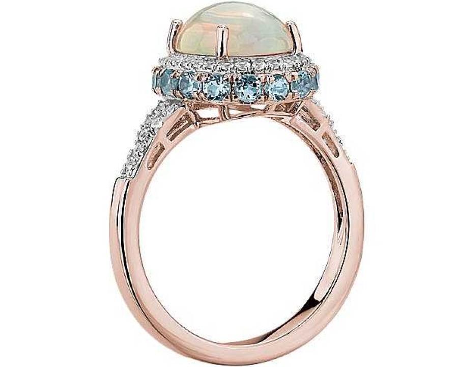 Rings | Blue Nile Oval Opal And Swiss Blue Topaz Halo Ring In 14K Rose Gold