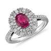 Rings | Blue Nile Oval Ruby Ring With Double Diamond Halo In 14K White Gold (7X5Mm)