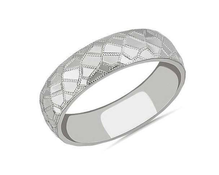 Men'S Rings | Blue Nile Mosaic Polished Wedding Ring In 18K White Gold (6Mm)