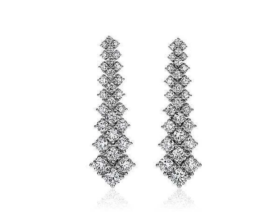 Earrings | Blue Nile Graduating Multi-Row Diamond Drop Earrings In 14K White Gold (4 Ct. Tw.)