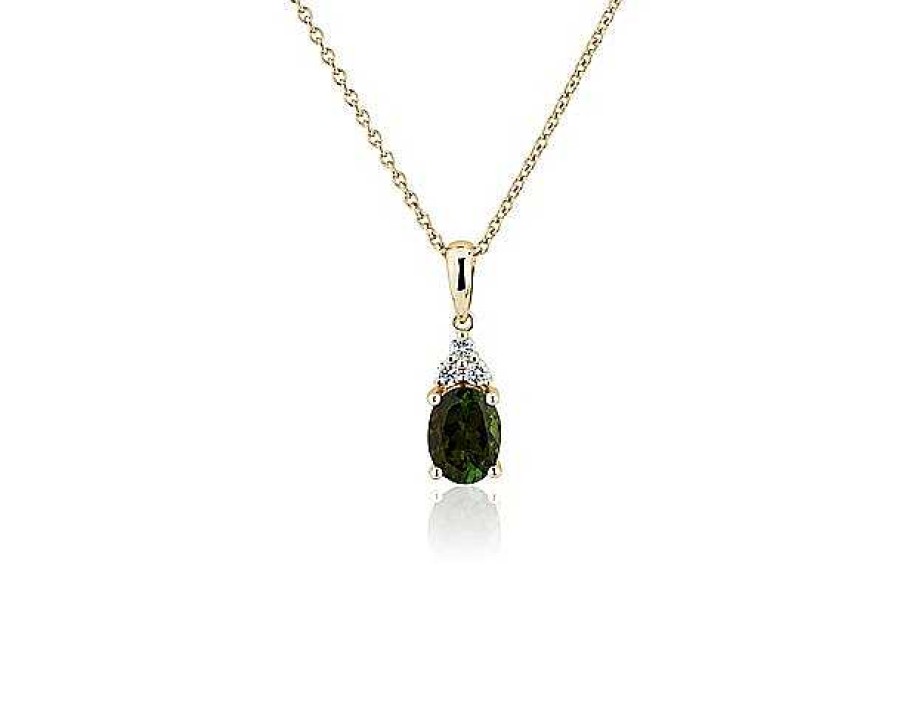 Necklaces | Blue Nile Oval Green Tourmaline And Diamond Cluster Pendant In 14K Yellow Gold