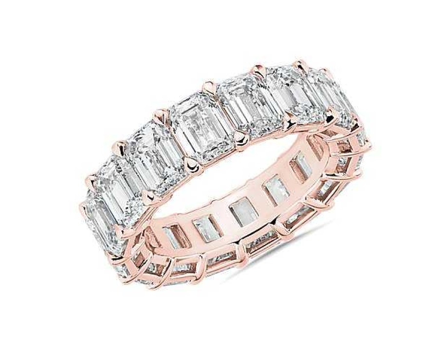 Women'S Rings | Blue Nile Lab Grown Diamond Emerald Cut Eternity Ring In 14K Rose Gold (11 Ct. Tw.)