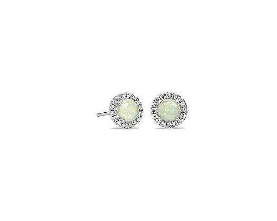 Earrings | Blue Nile Opal And Micropav Diamond Stud Earrings In 18K White Gold (5Mm)