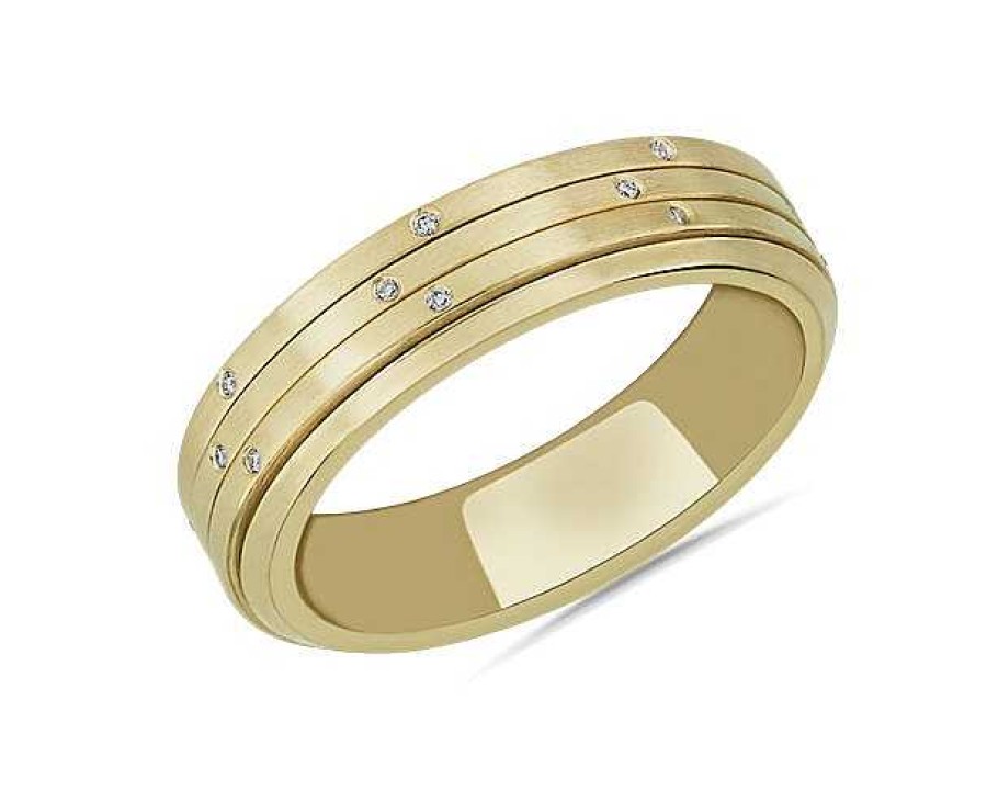 Men'S Rings | Blue Nile Triple Row Spinning Wedding Ring In 14K Yellow Gold (6 Mm, 1/4 Ct. Tw.)