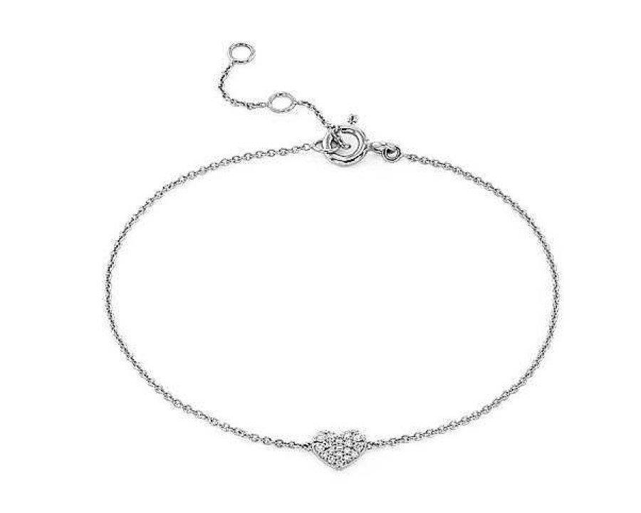 Bracelets | Blue Nile Mini Diamond Pav Heart Bracelet In 14K White Gold