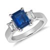 Rings | Blue Nile Emerald Cut Sapphire And Diamond Ring In Platinum (8X6Mm)