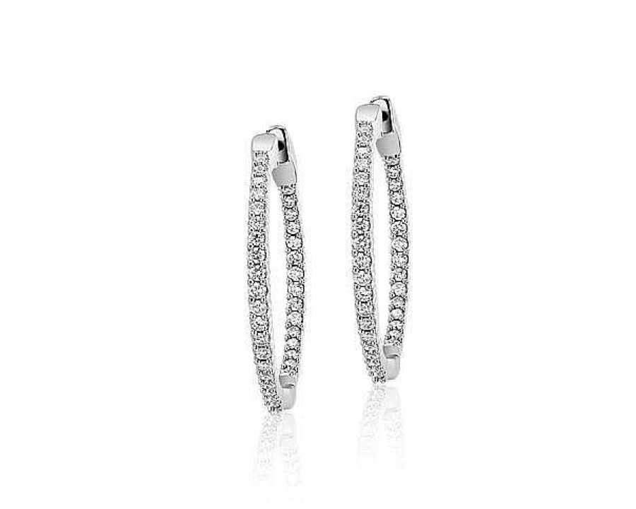 Earrings | Blue Nile Diamond Eternity Hoop Earrings In 14K White Gold- I/I1 (1 Ct. Tw.)