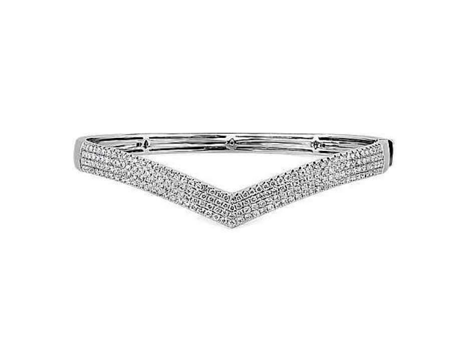 Bracelets | Blue Nile Diamond Chevron Bangle In 14K White Gold (2 1/2 Ct. Tw.)