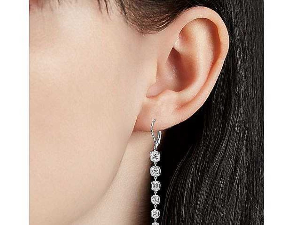 Earrings | Blue Nile Cushion-Cut Bezel-Set Diamond Drop Earrings In 18K White Gold (6 Ct. Tw.)