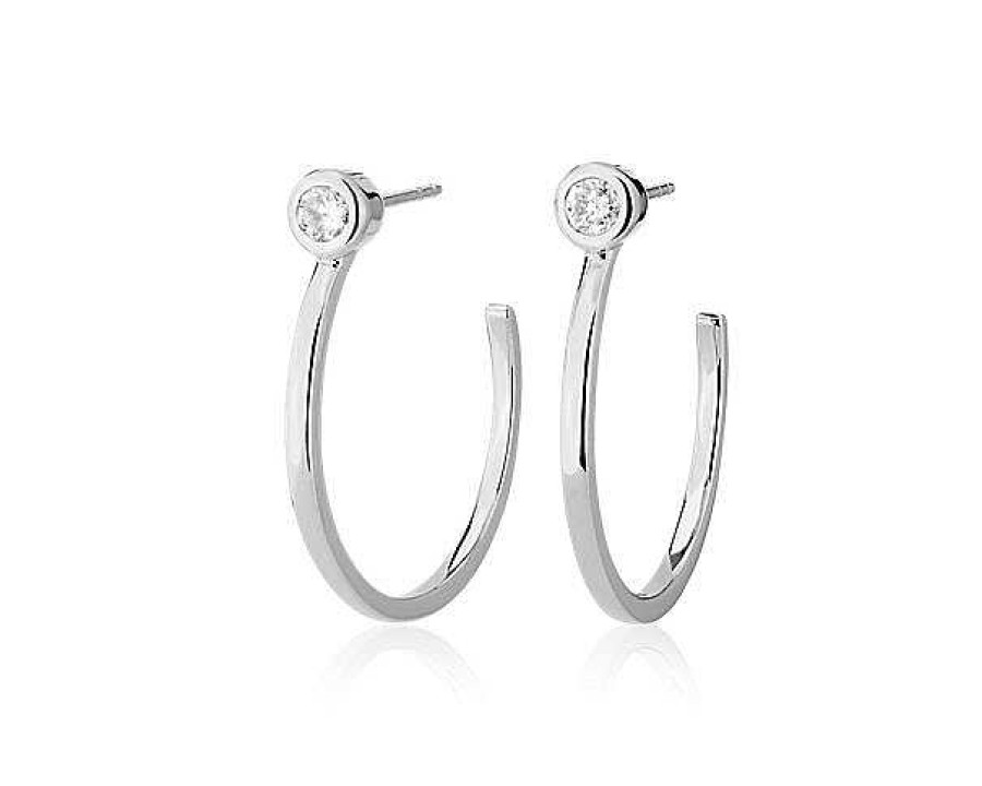 Earrings | Blue Nile Single Diamond Open Hoop Earrings In 14K White Gold (1/2 Ct. Tw.)