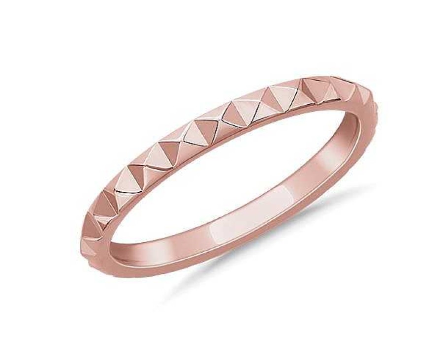 Women'S Rings | Blue Nile Stackable Pyramid Satin Finish Ring In 14K Rose Gold (2Mm)