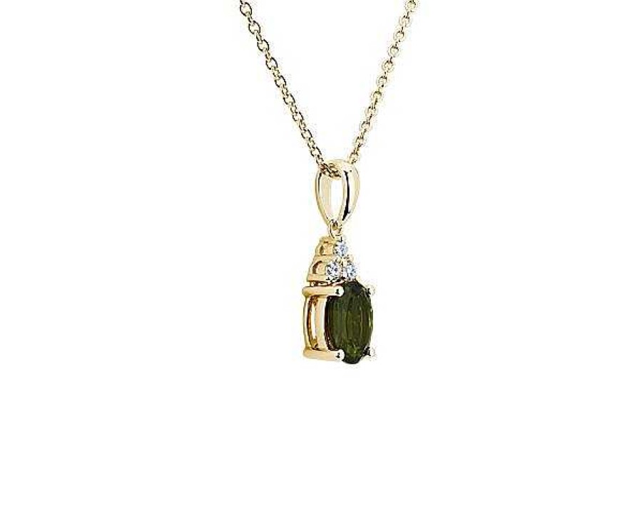 Necklaces | Blue Nile Oval Green Tourmaline And Diamond Cluster Pendant In 14K Yellow Gold