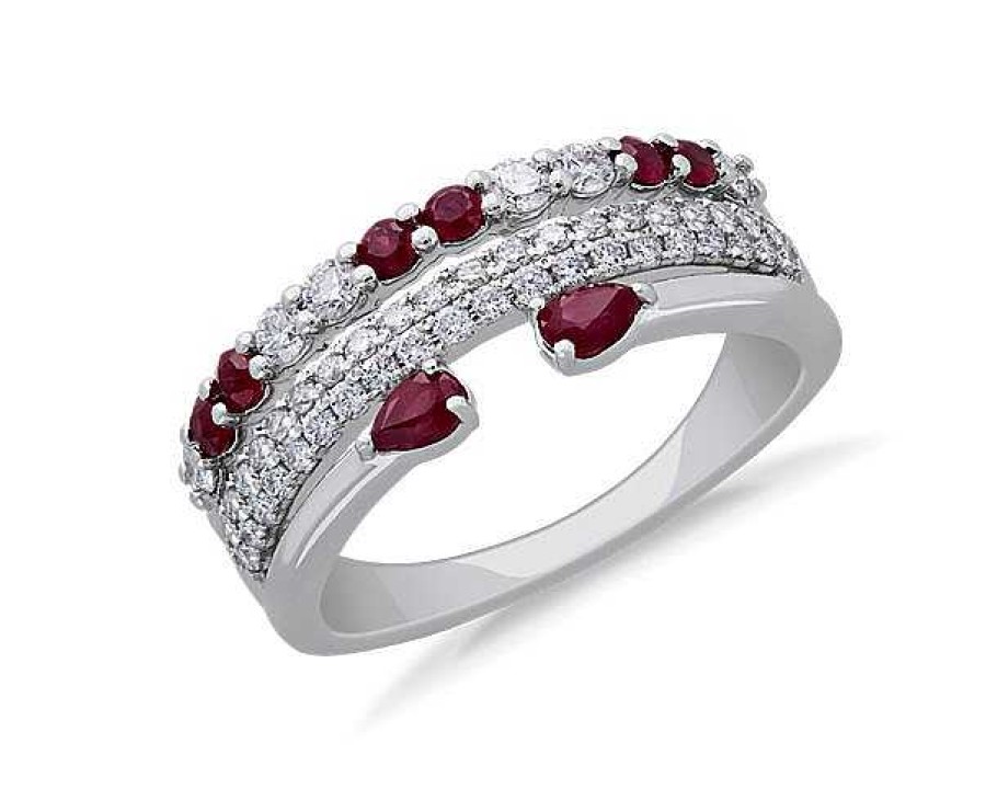 Rings | Blue Nile 3-Row Stacked Ruby Open Pear And Pav Diamond Ring In Platinum (3/8 Ct. Tw.)