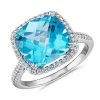 Rings | Blue Nile Cushion-Cut Swiss Blue Topaz Diamond Halo Cocktail Ring In 14K White Gold (10.5Mm)