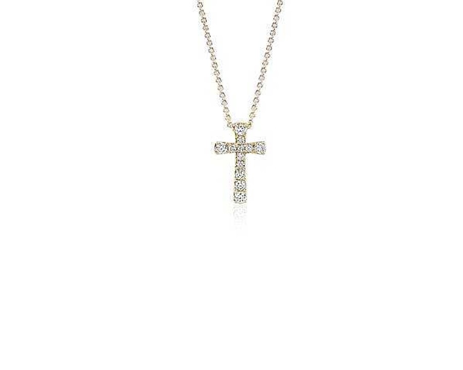 Necklaces | Blue Nile Petite Diamond Cross Pendant In 14K Yellow Gold (1/10 Ct. Tw.)