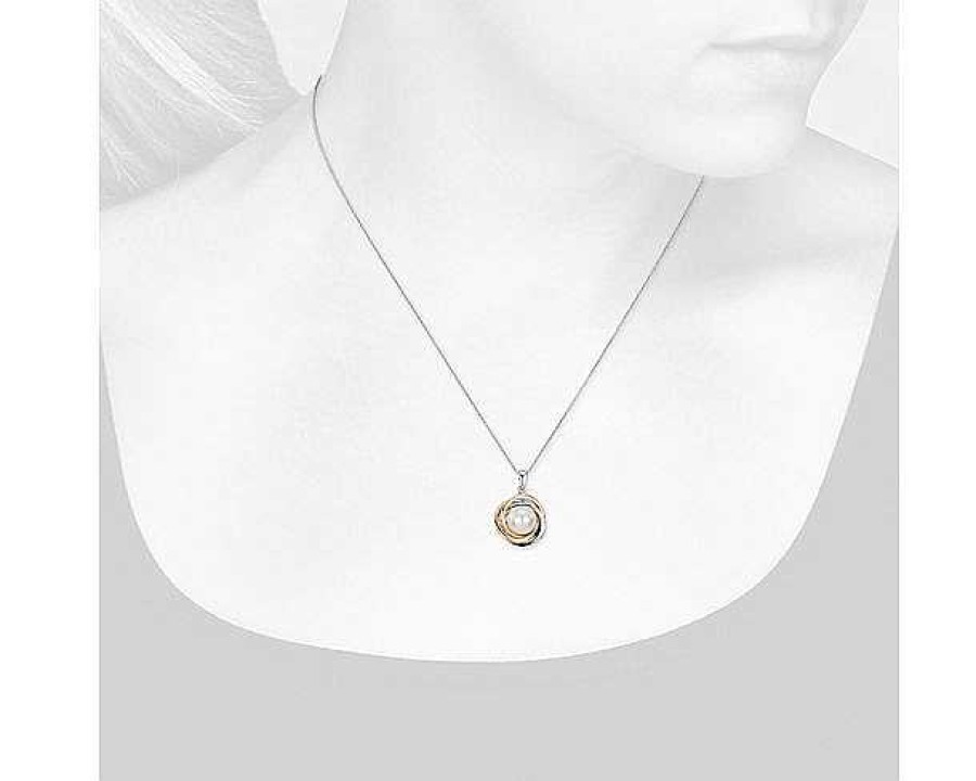 Necklaces | Blue Nile Tri-Color Love Knot Pendant With Freshwater Cultured Pearl In 14K White, Yellow And Rose Gold (7-8Mm)